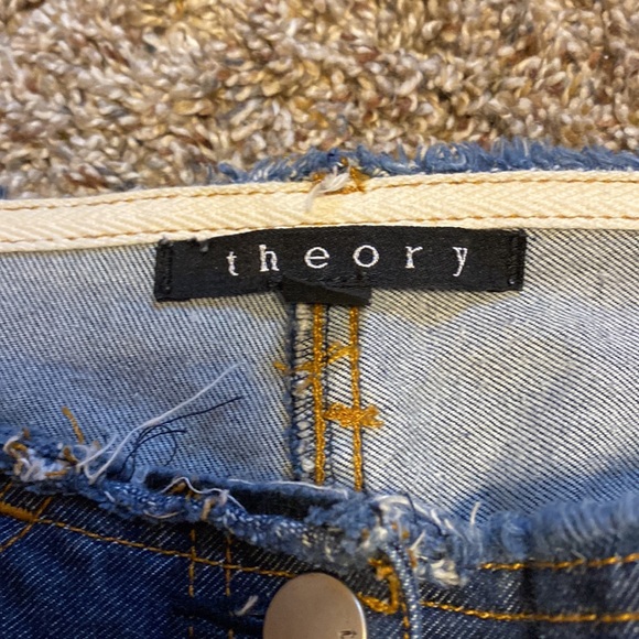 Theory Dark Denim Cropped Jeans Frayed Hem & Waistband Size 4 - Picture 3 of 9